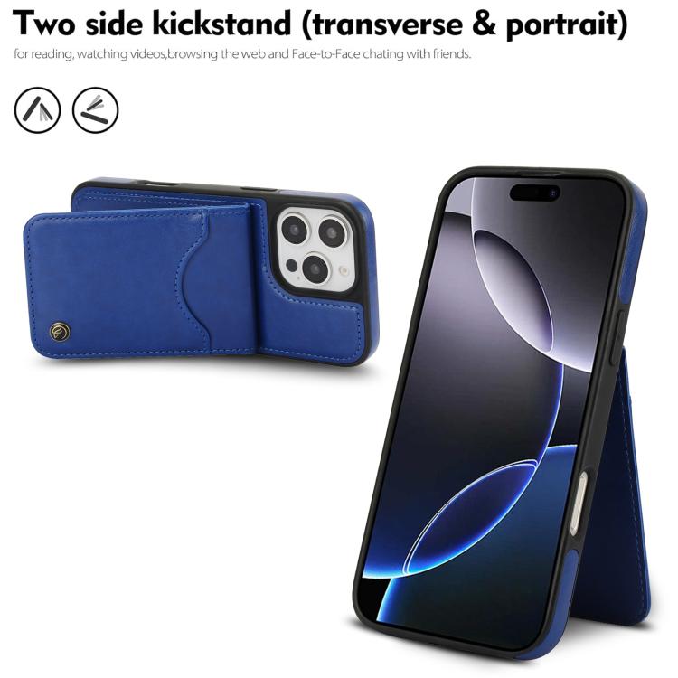 For iPhone 16 Pro AwQuer Vertical Flip Card Bag Holder Leather Phone Case(Blue)