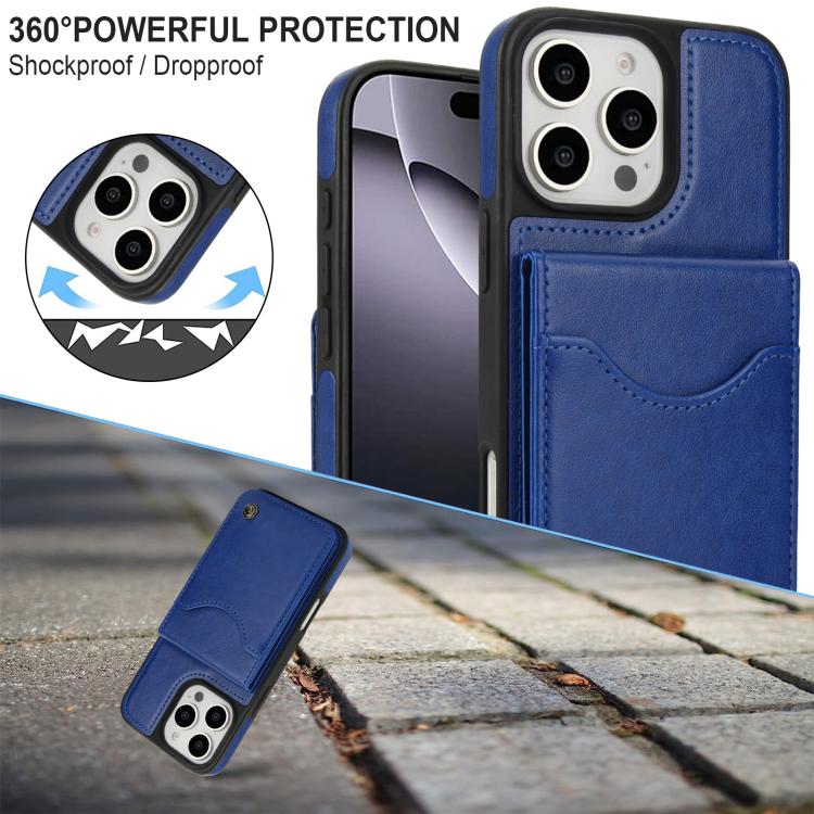 For iPhone 16 Pro AwQuer Vertical Flip Card Bag Holder Leather Phone Case(Blue)