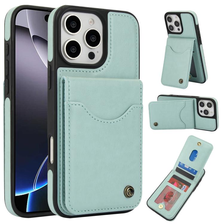 For iPhone 16 Pro AwQuer Vertical Flip Card Bag Holder Leather Phone Case(Green)