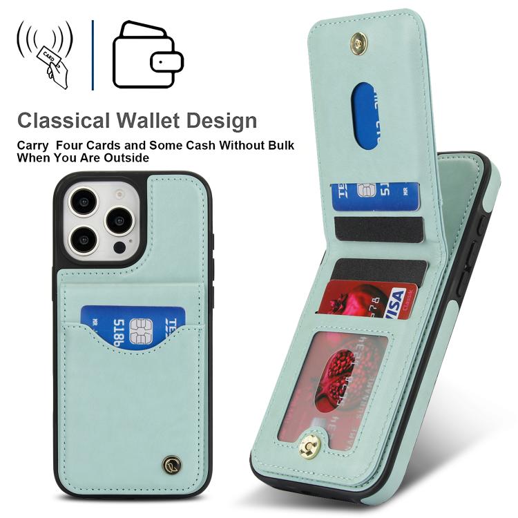 For iPhone 16 Pro AwQuer Vertical Flip Card Bag Holder Leather Phone Case(Green)