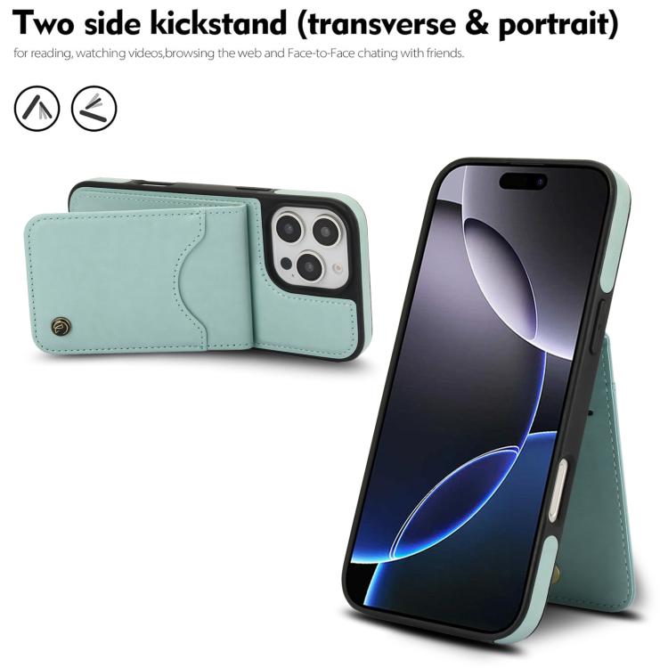 For iPhone 16 Pro AwQuer Vertical Flip Card Bag Holder Leather Phone Case(Green)