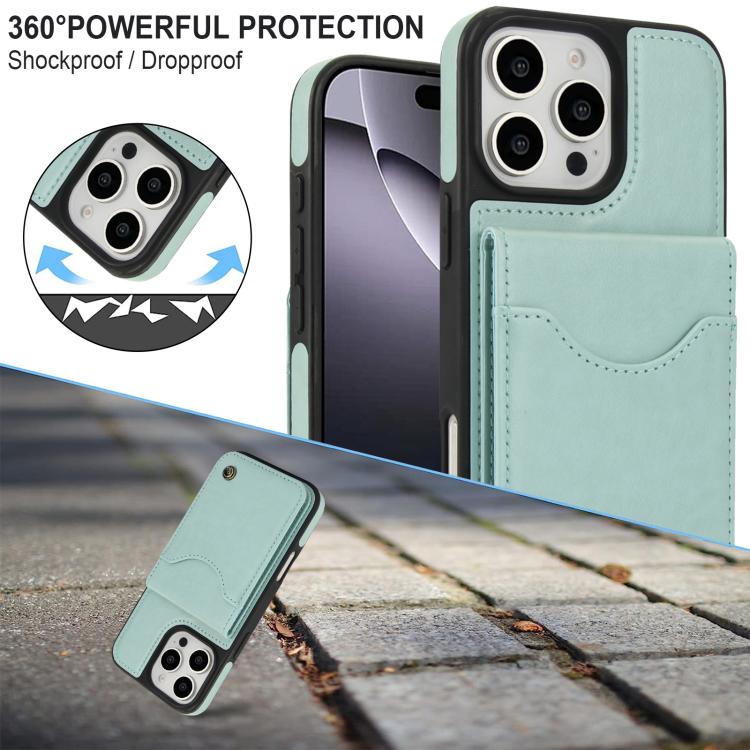 For iPhone 16 Pro AwQuer Vertical Flip Card Bag Holder Leather Phone Case(Green)