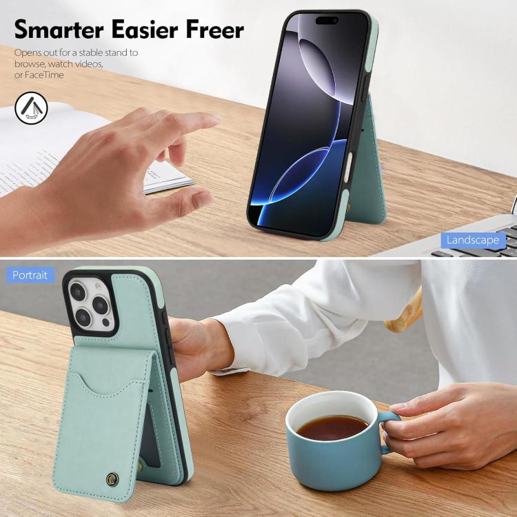 For iPhone 16 Pro AwQuer Vertical Flip Card Bag Holder Leather Phone Case(Green)