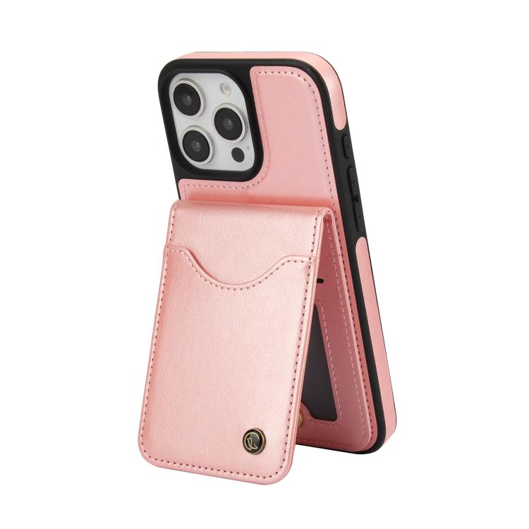 For iPhone 16 Pro AwQuer Vertical Flip Card Bag Holder Leather Phone Case(Rose Gold)