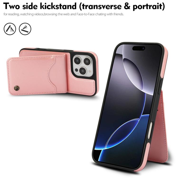 For iPhone 16 Pro AwQuer Vertical Flip Card Bag Holder Leather Phone Case(Rose Gold)