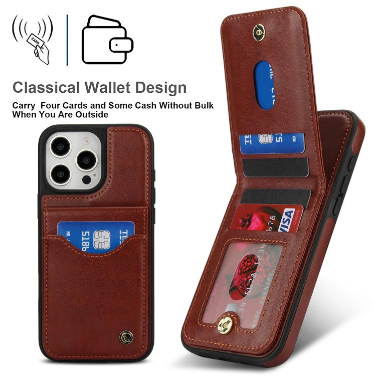 For iPhone 16 Pro AwQuer Vertical Flip Card Bag Holder Leather Phone Case(Brown)