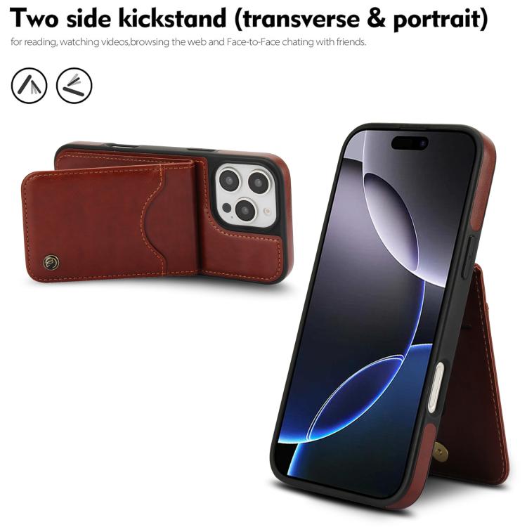 For iPhone 16 Pro AwQuer Vertical Flip Card Bag Holder Leather Phone Case(Brown)