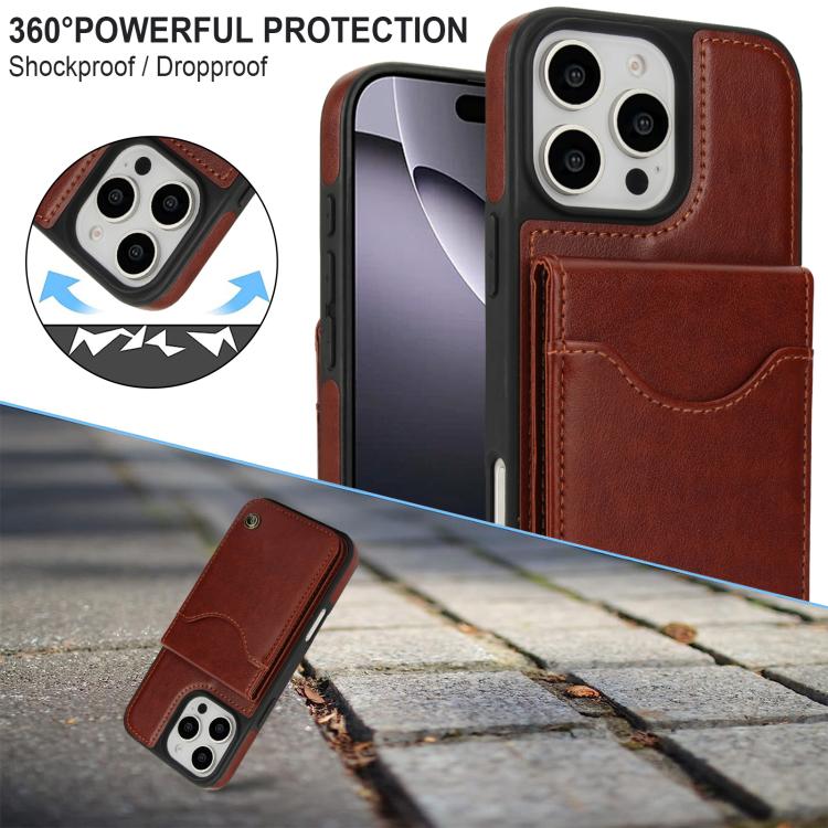 For iPhone 16 Pro AwQuer Vertical Flip Card Bag Holder Leather Phone Case(Brown)