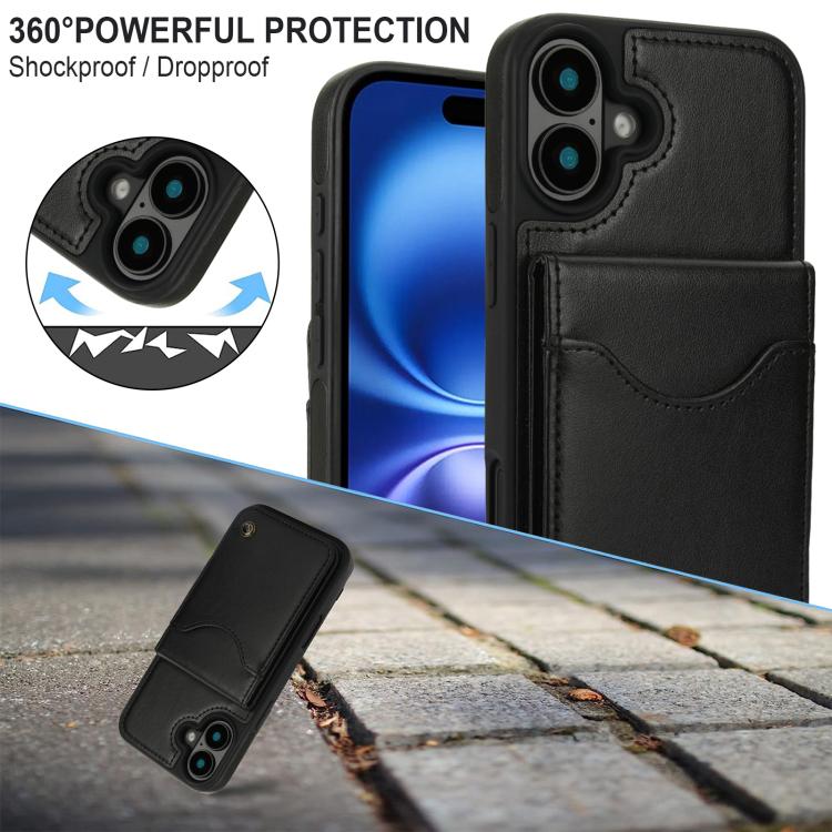 For iPhone 16 Plus AwQuer Vertical Flip Card Bag Holder Leather Phone Case(Black)