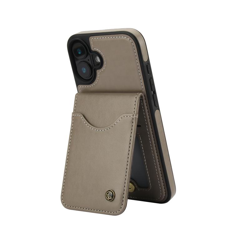 For iPhone 16 Plus AwQuer Vertical Flip Card Bag Holder Leather Phone Case(Grey)