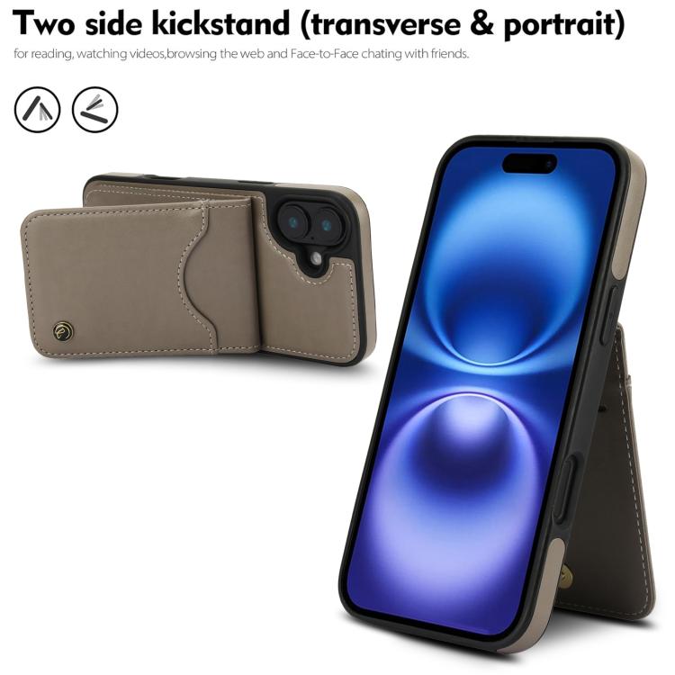 For iPhone 16 Plus AwQuer Vertical Flip Card Bag Holder Leather Phone Case(Grey)
