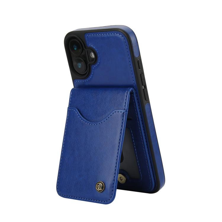 For iPhone 16 Plus AwQuer Vertical Flip Card Bag Holder Leather Phone Case(Blue)