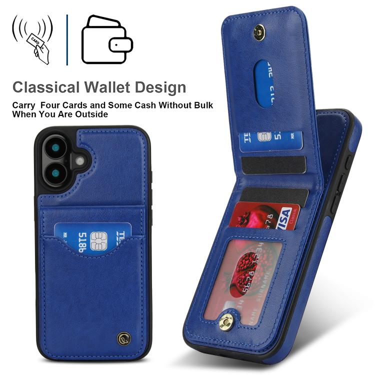 For iPhone 16 Plus AwQuer Vertical Flip Card Bag Holder Leather Phone Case(Blue)