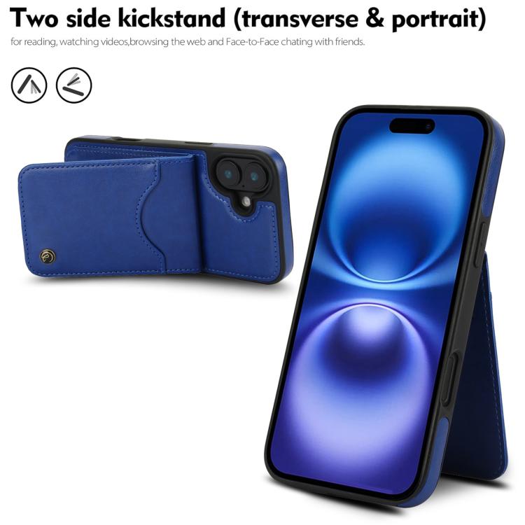 For iPhone 16 Plus AwQuer Vertical Flip Card Bag Holder Leather Phone Case(Blue)
