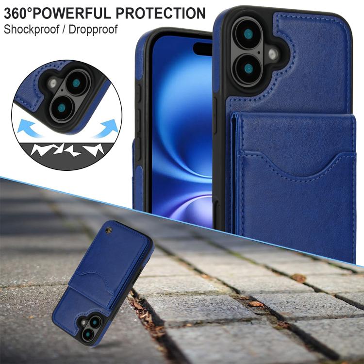 For iPhone 16 Plus AwQuer Vertical Flip Card Bag Holder Leather Phone Case(Blue)