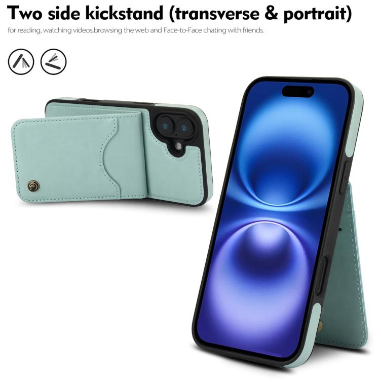 For iPhone 16 Plus AwQuer Vertical Flip Card Bag Holder Leather Phone Case(Green)