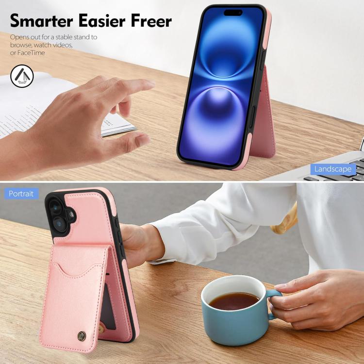 For iPhone 16 Plus AwQuer Vertical Flip Card Bag Holder Leather Phone Case(Rose Gold)