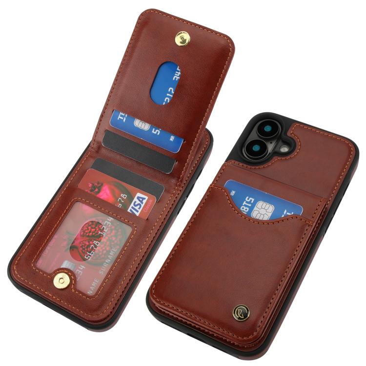 For iPhone 16 Plus AwQuer Vertical Flip Card Bag Holder Leather Phone Case(Brown)