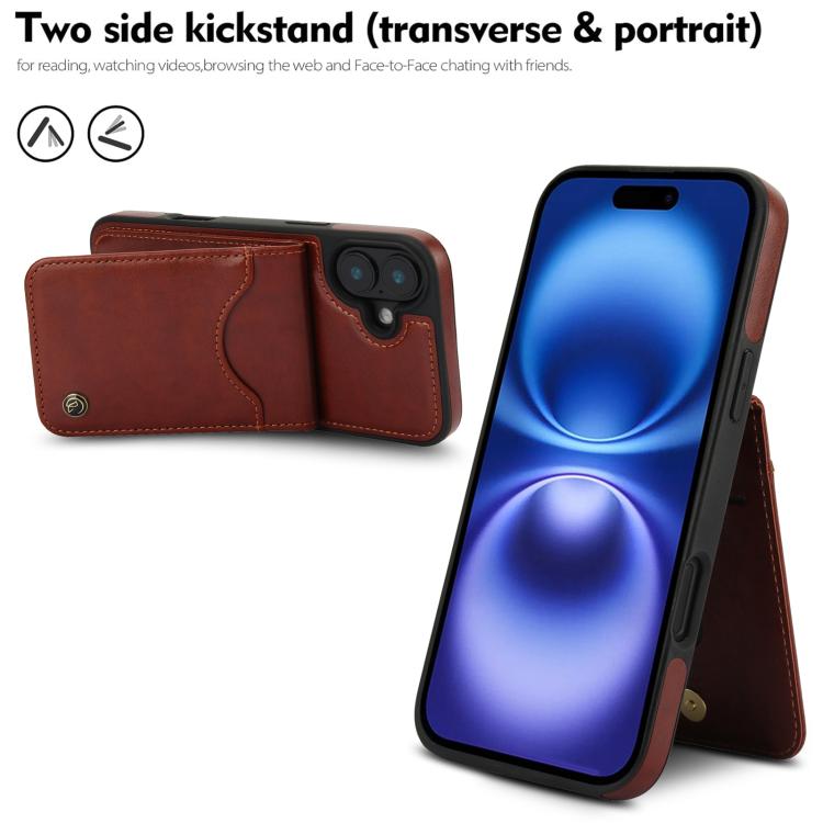 For iPhone 16 Plus AwQuer Vertical Flip Card Bag Holder Leather Phone Case(Brown)