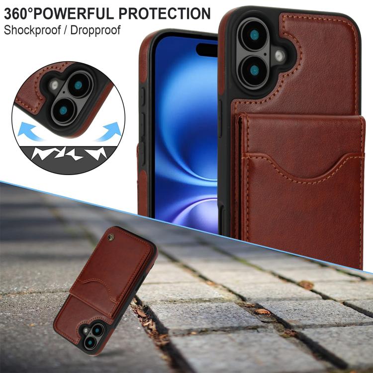 For iPhone 16 Plus AwQuer Vertical Flip Card Bag Holder Leather Phone Case(Brown)