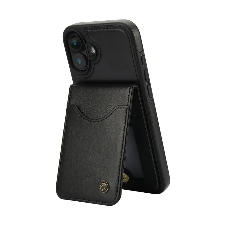 For iPhone 16 AwQuer Vertical Flip Card Bag Holder Leather Phone Case(Black)