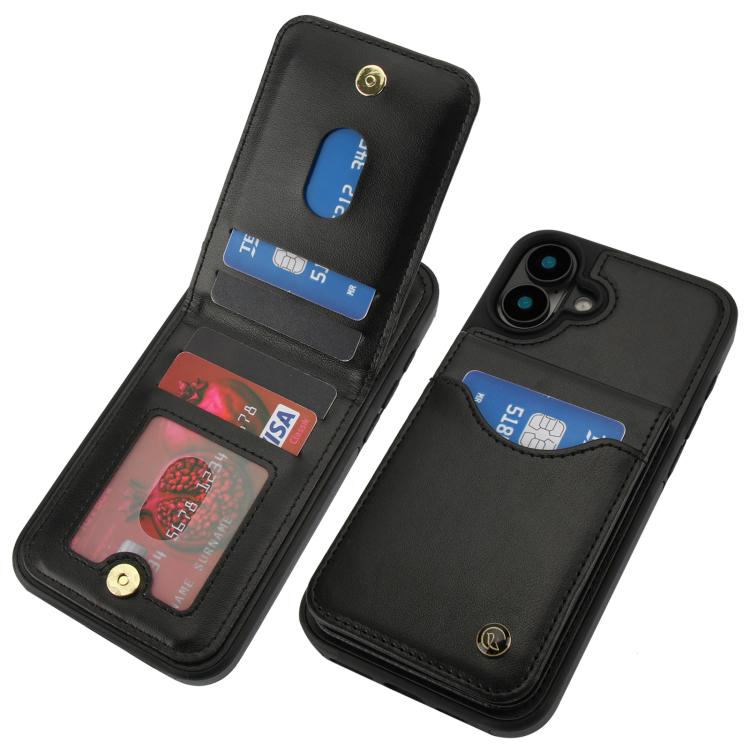 For iPhone 16 AwQuer Vertical Flip Card Bag Holder Leather Phone Case(Black)