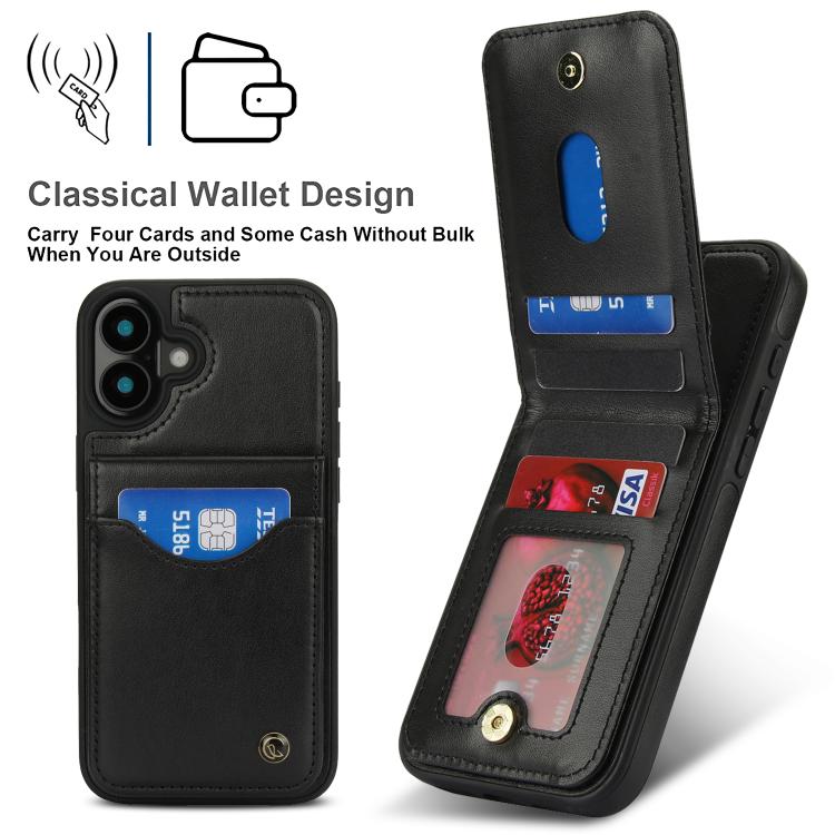 For iPhone 16 AwQuer Vertical Flip Card Bag Holder Leather Phone Case(Black)