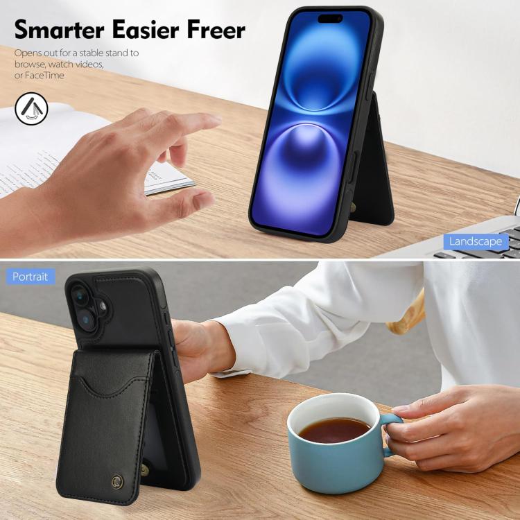For iPhone 16 AwQuer Vertical Flip Card Bag Holder Leather Phone Case(Black)