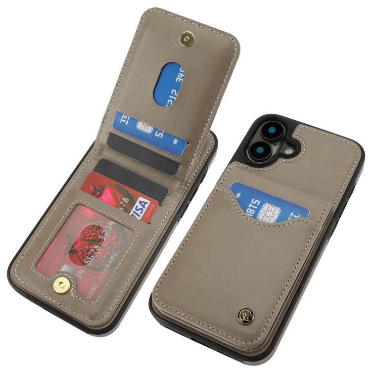 For iPhone 16 AwQuer Vertical Flip Card Bag Holder Leather Phone Case(Grey)