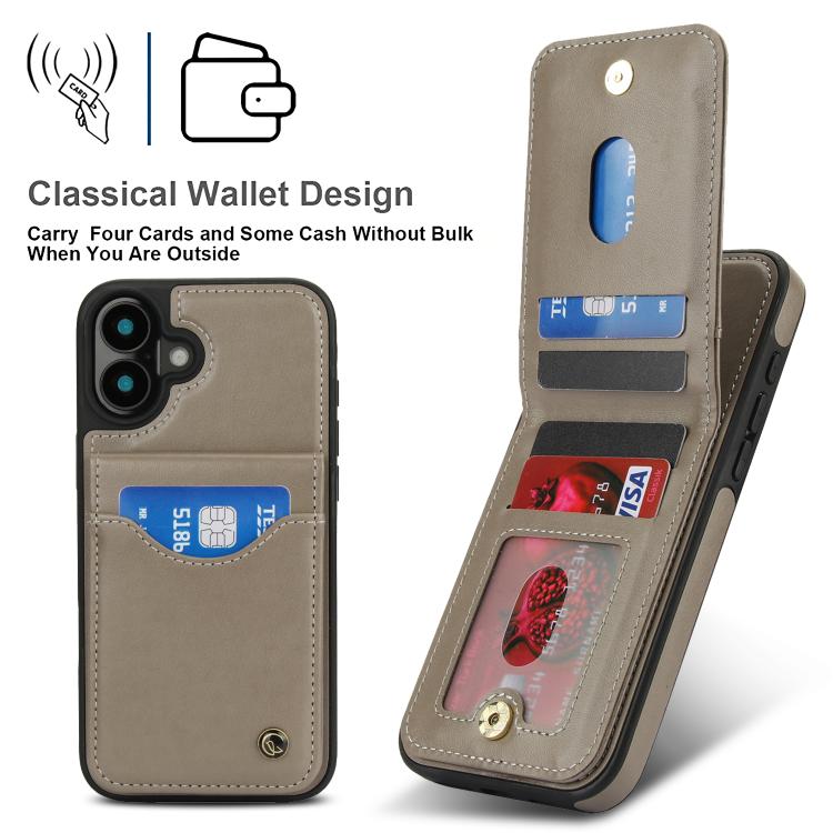 For iPhone 16 AwQuer Vertical Flip Card Bag Holder Leather Phone Case(Grey)