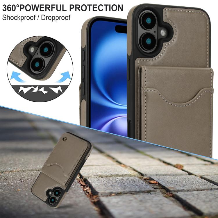 For iPhone 16 AwQuer Vertical Flip Card Bag Holder Leather Phone Case(Grey)