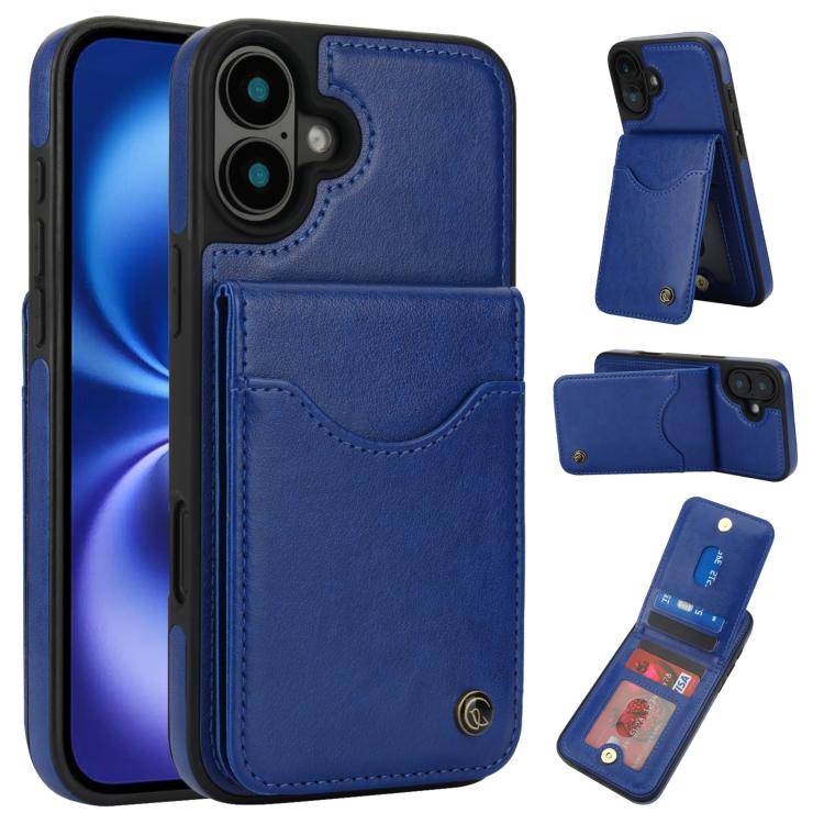 For iPhone 16 AwQuer Vertical Flip Card Bag Holder Leather Phone Case(Blue)