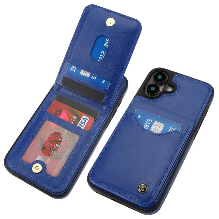 For iPhone 16 AwQuer Vertical Flip Card Bag Holder Leather Phone Case(Blue)