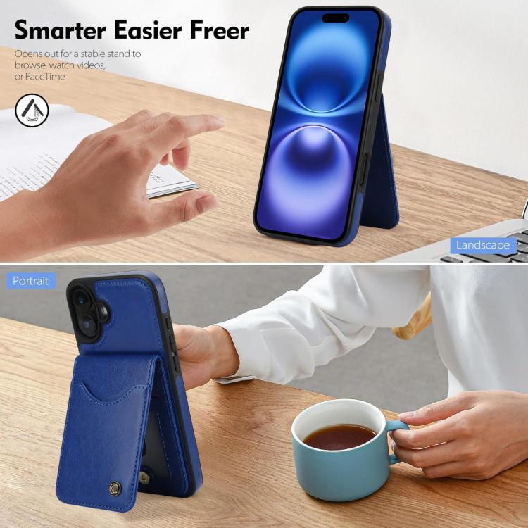 For iPhone 16 AwQuer Vertical Flip Card Bag Holder Leather Phone Case(Blue)