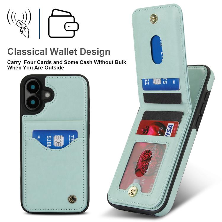 For iPhone 16 AwQuer Vertical Flip Card Bag Holder Leather Phone Case(Green)