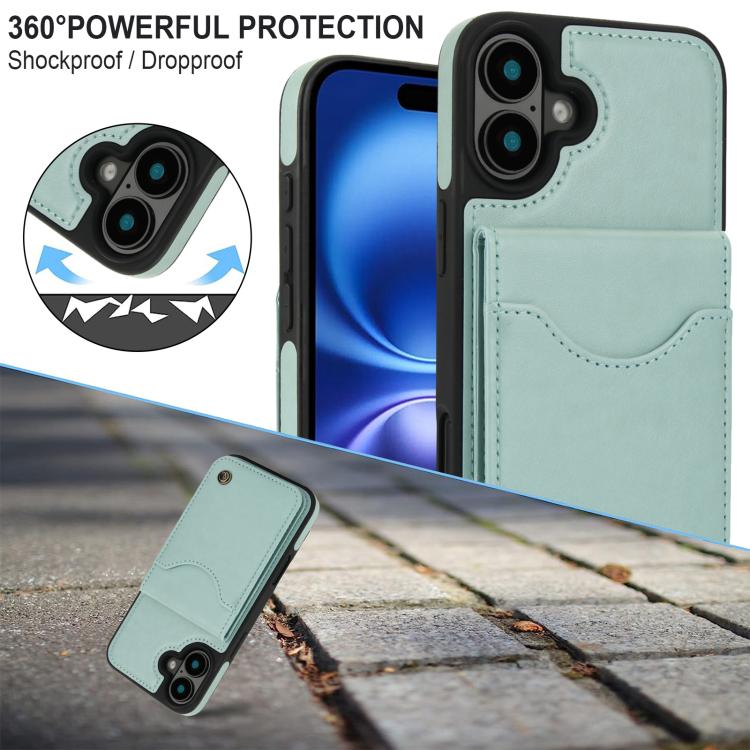 For iPhone 16 AwQuer Vertical Flip Card Bag Holder Leather Phone Case(Green)