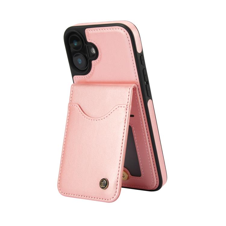 For iPhone 16 AwQuer Vertical Flip Card Bag Holder Leather Phone Case(Rose Gold)