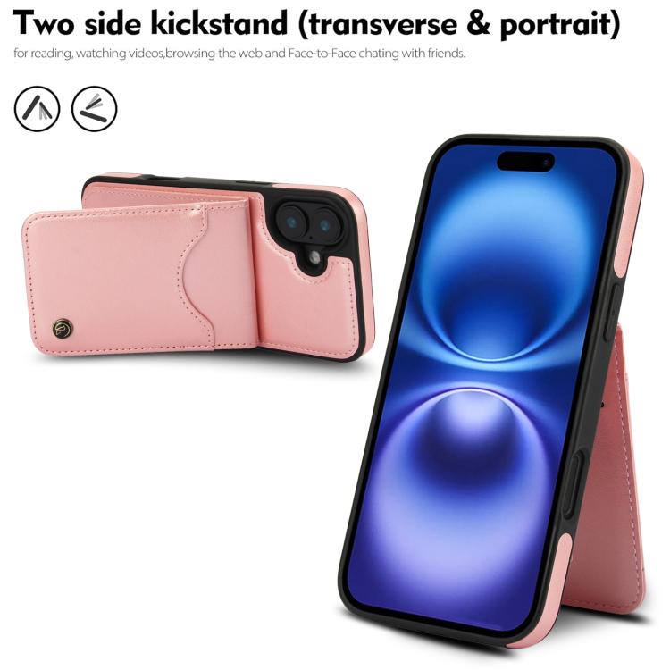 For iPhone 16 AwQuer Vertical Flip Card Bag Holder Leather Phone Case(Rose Gold)