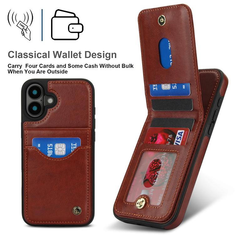 For iPhone 16 AwQuer Vertical Flip Card Bag Holder Leather Phone Case(Brown)