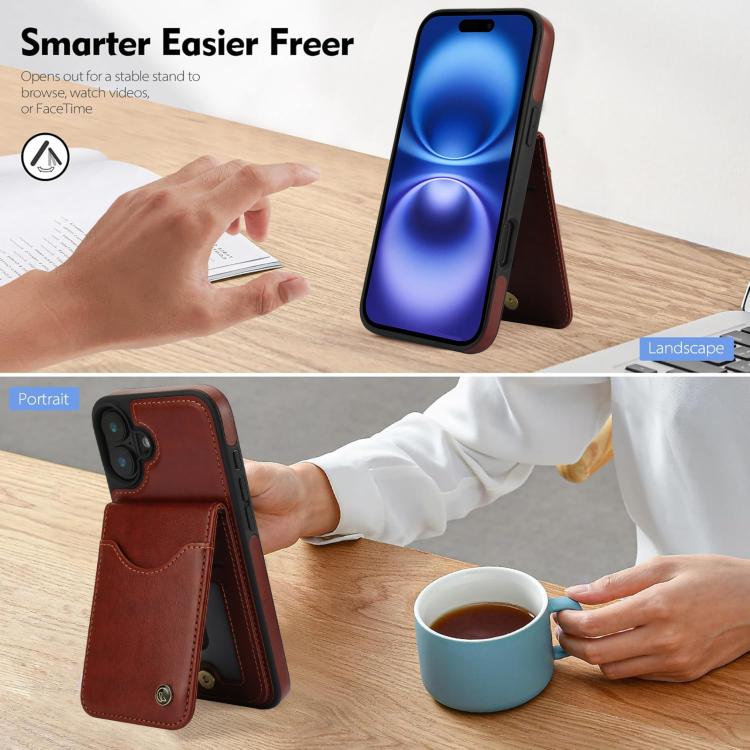 For iPhone 16 AwQuer Vertical Flip Card Bag Holder Leather Phone Case(Brown)