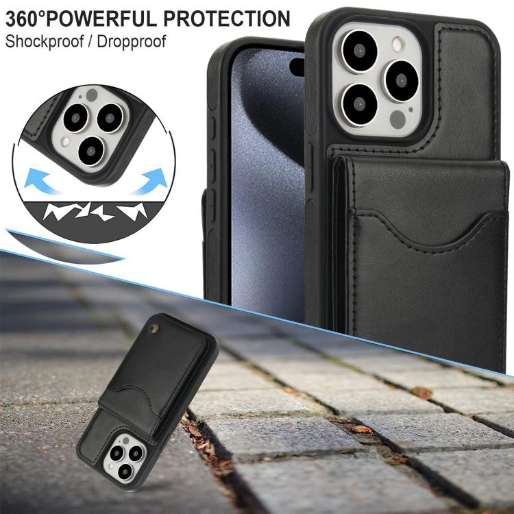 For iPhone 15 Pro Max AwQuer Vertical Flip Card Bag Holder Leather Phone Case(Black)