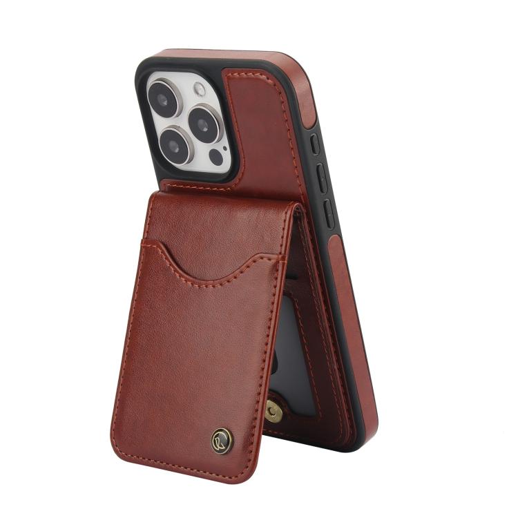 For iPhone 15 Pro Max AwQuer Vertical Flip Card Bag Holder Leather Phone Case(Brown)