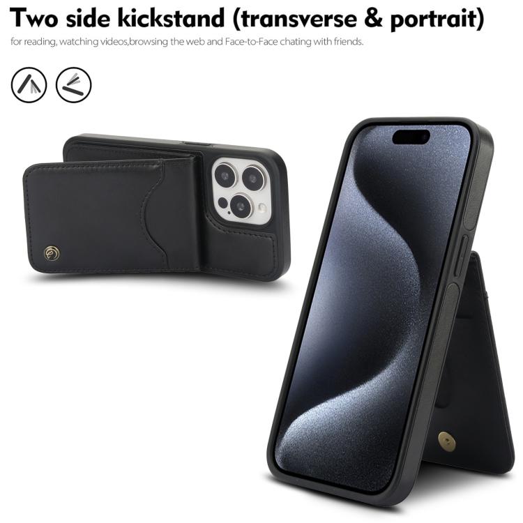 For iPhone 15 Pro AwQuer Vertical Flip Card Bag Holder Leather Phone Case(Black)