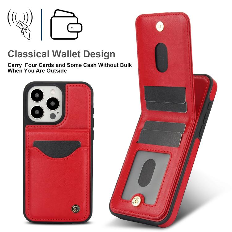 For iPhone 15 Pro AwQuer Vertical Flip Card Bag Holder Leather Phone Case(Red)