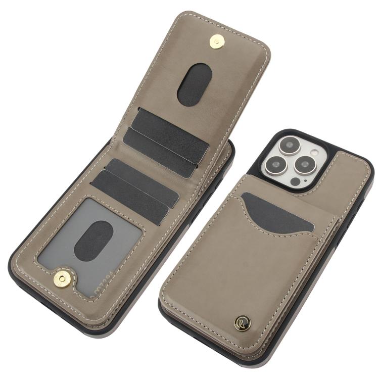 For iPhone 15 Pro AwQuer Vertical Flip Card Bag Holder Leather Phone Case(Grey)