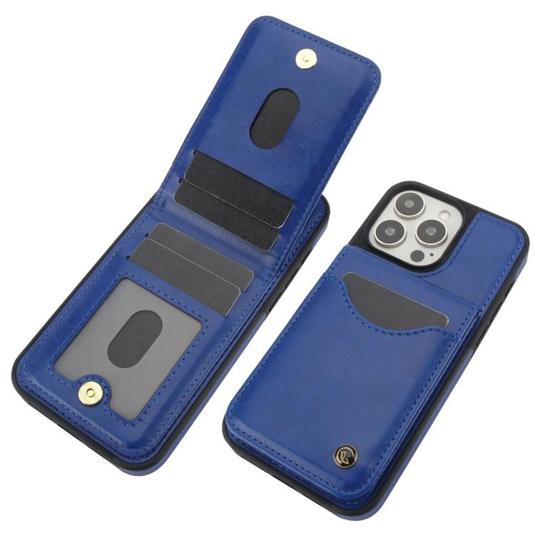 For iPhone 15 Pro AwQuer Vertical Flip Card Bag Holder Leather Phone Case(Blue)