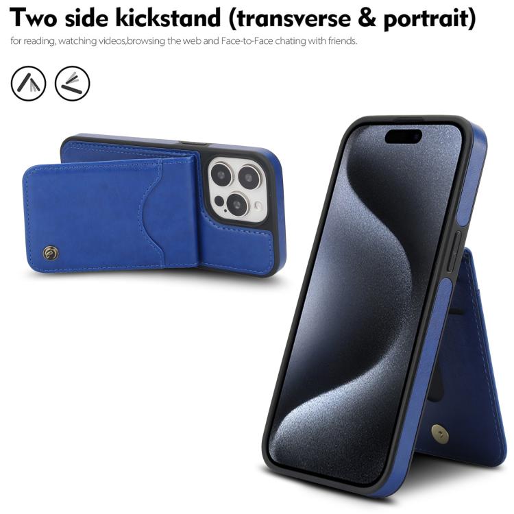 For iPhone 15 Pro AwQuer Vertical Flip Card Bag Holder Leather Phone Case(Blue)