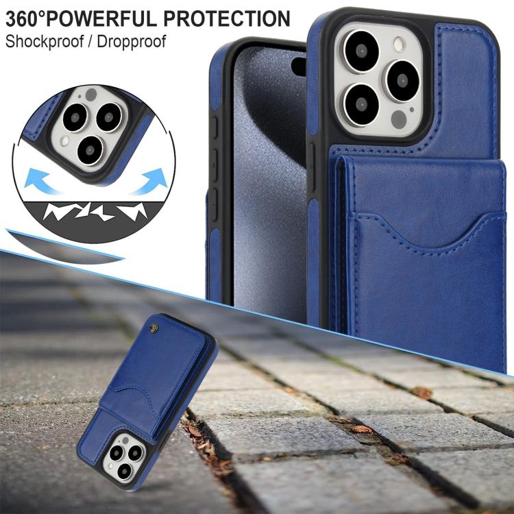 For iPhone 15 Pro AwQuer Vertical Flip Card Bag Holder Leather Phone Case(Blue)