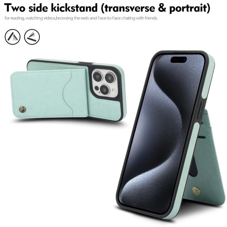 For iPhone 15 Pro AwQuer Vertical Flip Card Bag Holder Leather Phone Case(Green)