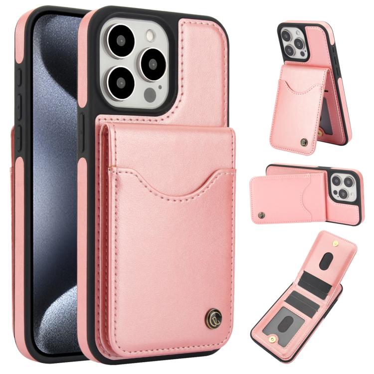 For iPhone 15 Pro AwQuer Vertical Flip Card Bag Holder Leather Phone Case(Rose Gold)